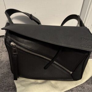 Loewe small black leather puzzle belt bag